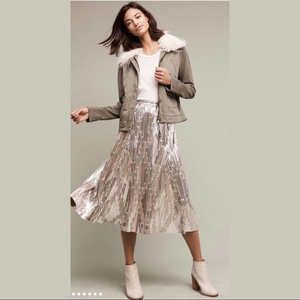 ANTHROPOLOGIE Marrakech Army Green Faux Fur Collared Cadet Jacket Small NEW - Picture 3 of 16